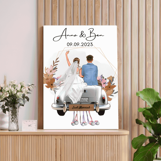Newlyweds' Blissful Journey - 'Just Married' Personalized Poster or Canvas with Wedding Date