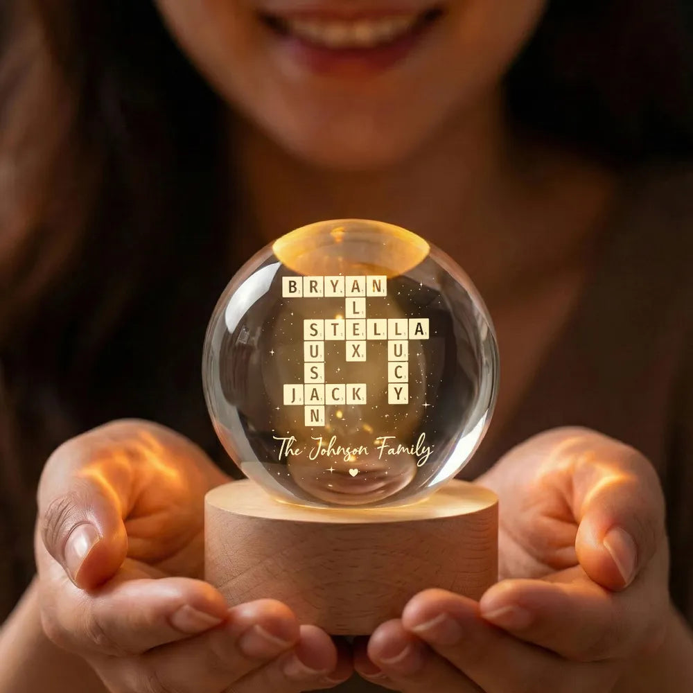 Custom Crossword Family Name Globe Lamp, Cozy Warm Light for Bedroom or Living Room, Thoughtful Unique Gift