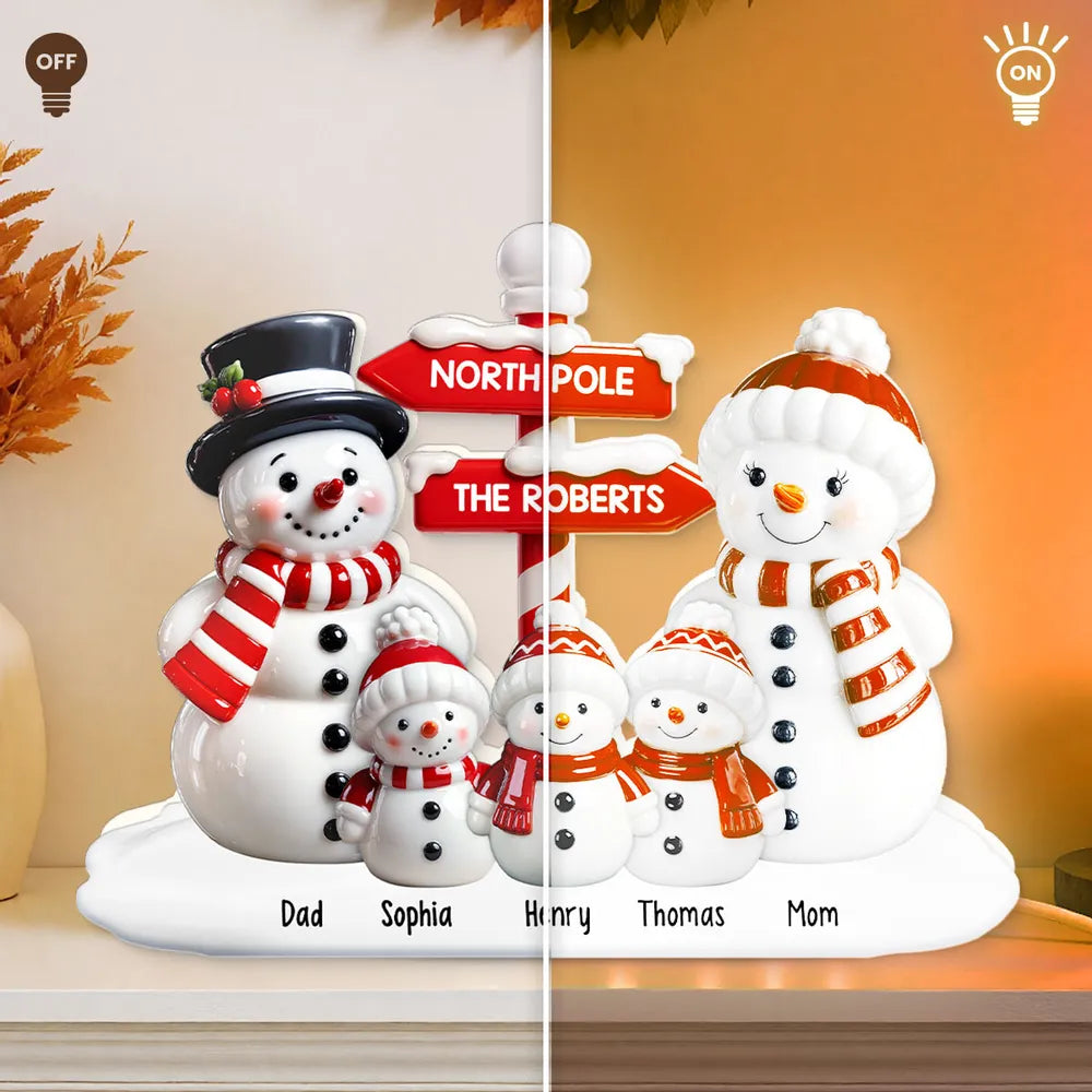 Personalized Acrylic Light Box with Snowman Family, North Pole Sign & Soft Warm Glow – Cute Christmas Decor & Unique Gift for Grandparents