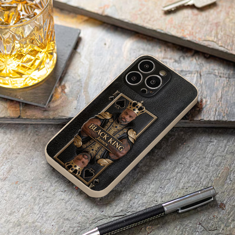 Black King - Personalized African American 3D Embossed Leather Phone Case