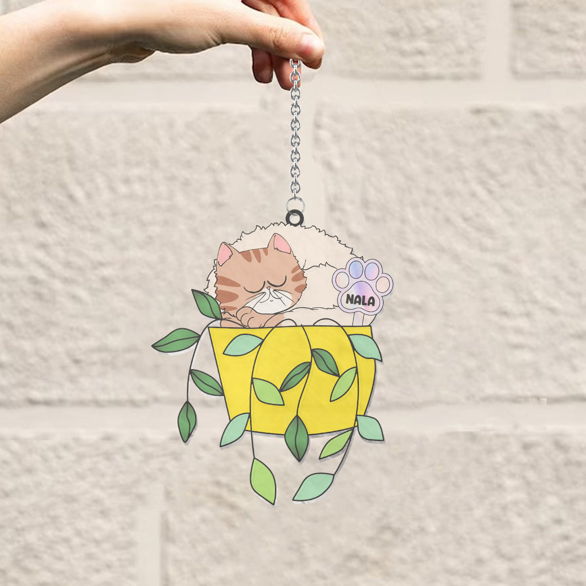 Chill Cat In A Flowerpot - Personalized Cat Window Hanging Suncatcher Ornament