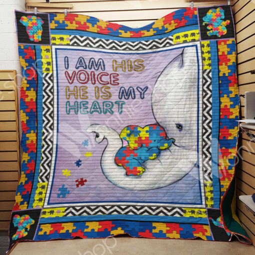 Elephant Autism I Am His Voice He Is My Heart - Autism Awareness Quilt 0921