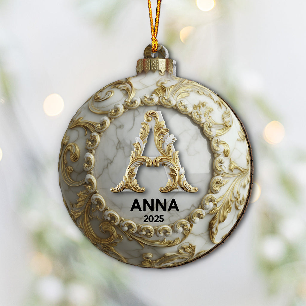 Custom Gold Marble Initial For Family, Merry Christmas 2025 - Personalized Family Ornament