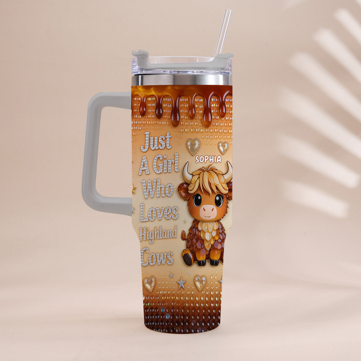 Just A Girl Who Loves Highland Cow - Personalized Highland Cow Tumbler With Handle