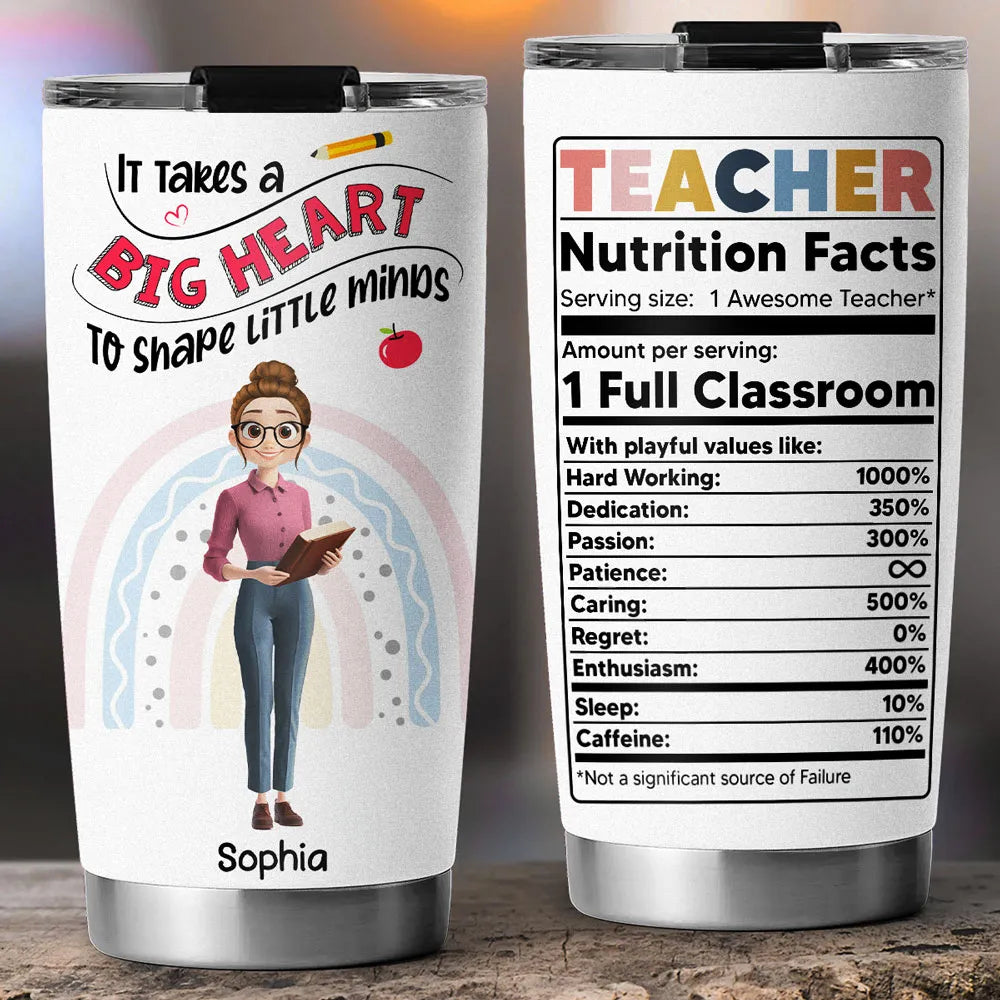 Insulated Travel Tumbler with Big Heart Design – "It Takes A Big Heart To Shape Little Minds" Teacher Gift