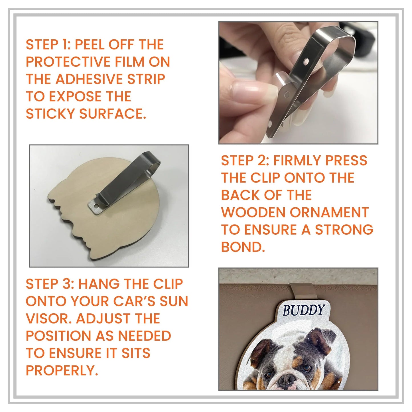 Personalized Wooden Car Visor Clip With Pet Photo and Memorial Quote, Warm Car Decor, Unique Gift for Dog Lovers