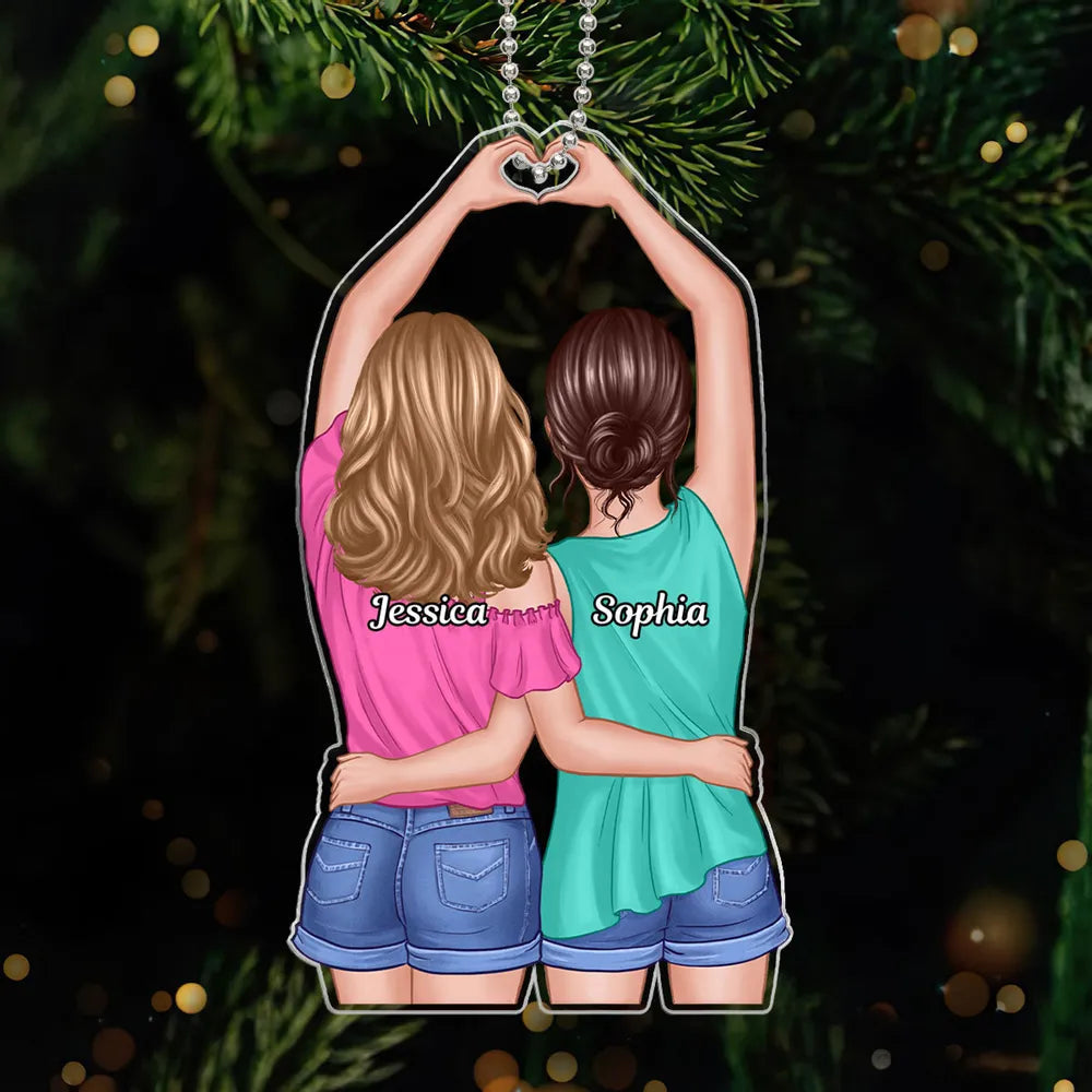 Acrylic Ornament with Sister Back View and Heart Design, High Clarity, Heartwarming Gift for Sisters