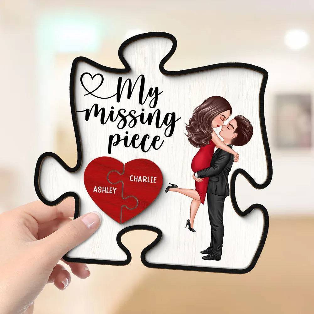 Embrace of Love - 'My Missing Piece' Personalized Puzzle Heart 2-Layer Wooden Plaque - Romantic Valentine's & Anniversary Gift for Couples
