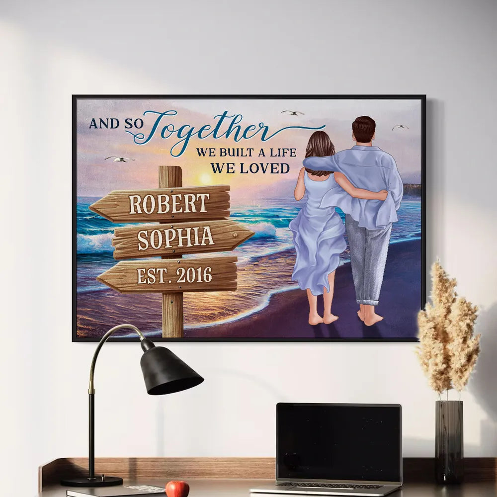 Beach Couple Embracing Scene – Valentine’s Custom Canvas, Plaques, Keychains, Ornaments & More Gift Ideas