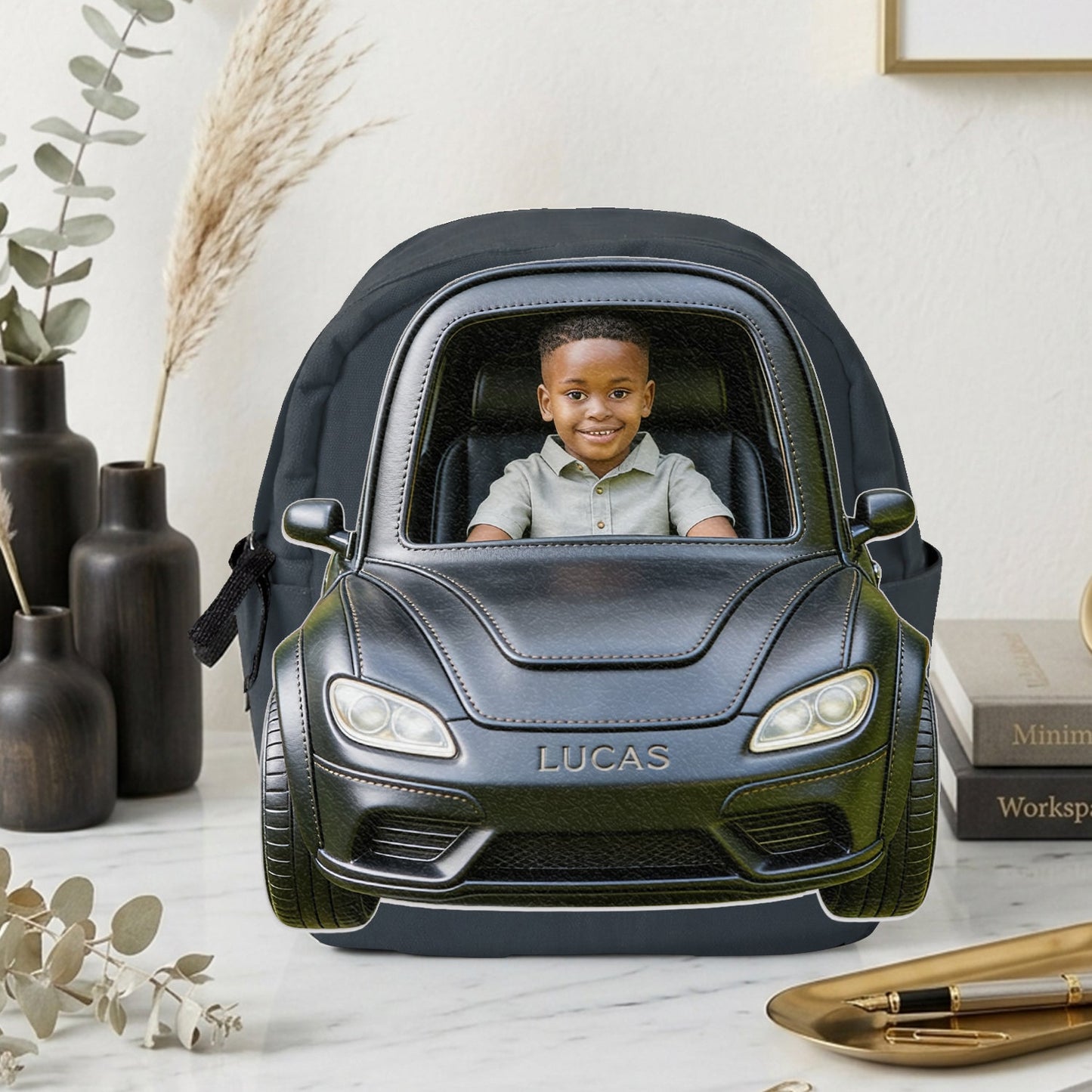 Custom From Photo And Vehicle - Personalized Kid Changeable Leather Patch Backpack
