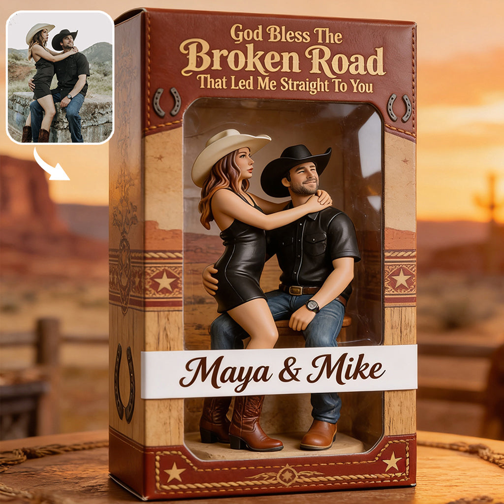 Cowboy & Cowgirl Couple, Western House Decoration, God Bless The Broken Road - Personalized Western Outfit Custom Shaped Acrylic Plaque