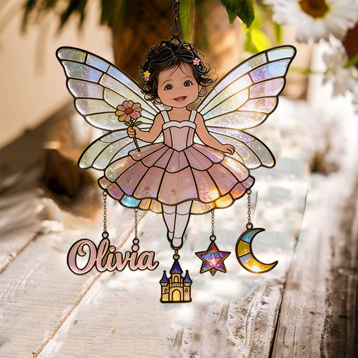 Fairy Custom From Photo - Personalized Kid Window Hanging Suncatcher With Charms