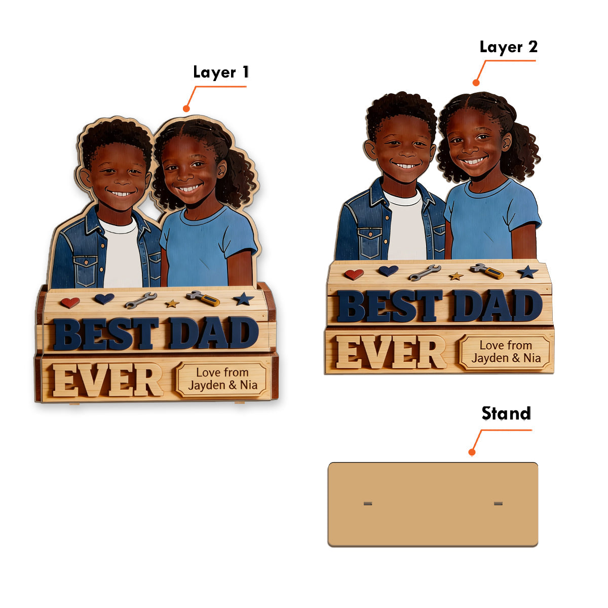 Father's Day Gift For Dad, Grandpa - Personalized Father 2 Layered Big Freestanding