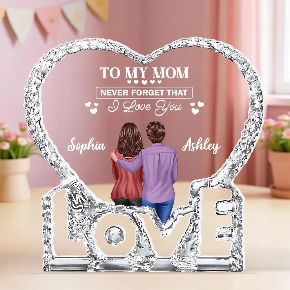 To My Mom I Love You Shaped Acrylic Block Plaque, Custom Names Love Memory Home Accent, Thoughtful Gift for Mom