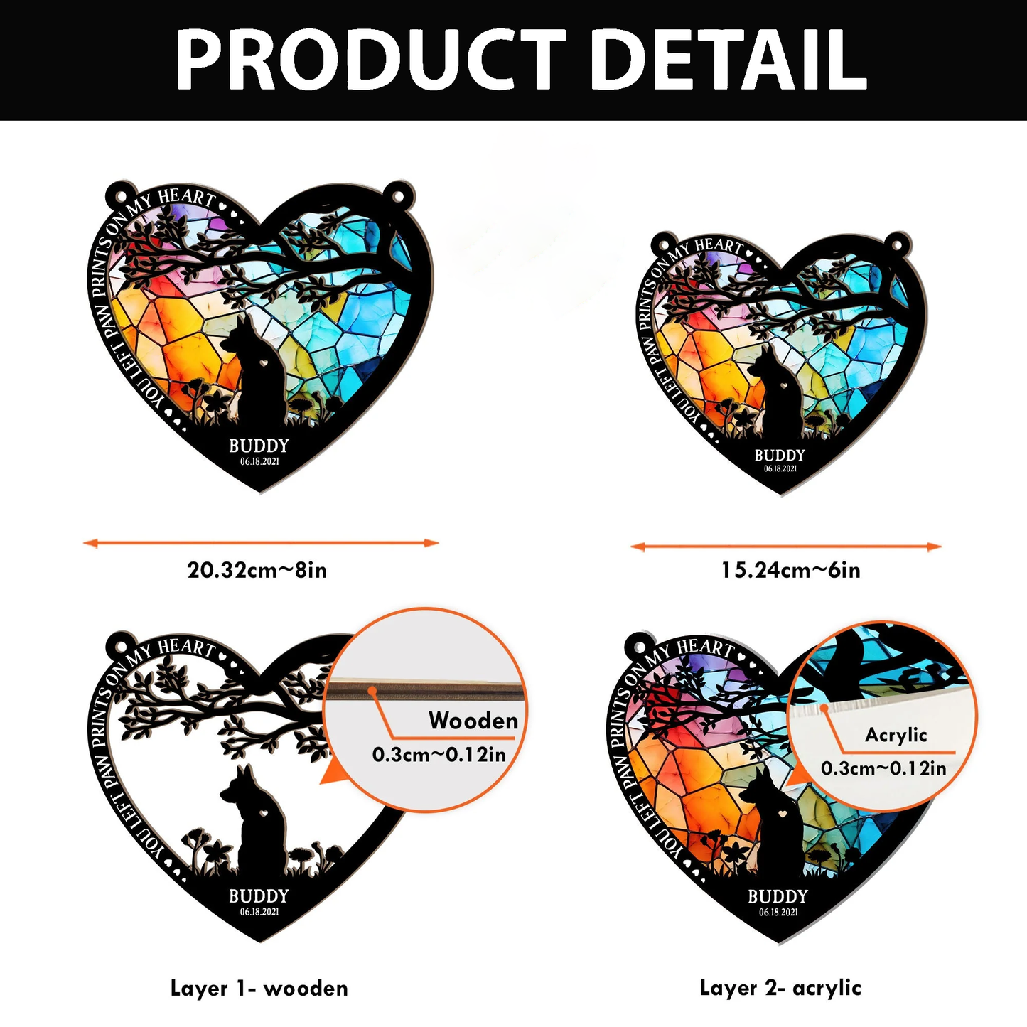 You Left Paw Prints on My Heart – Pet Memorial Ornament with Custom Name and Date
