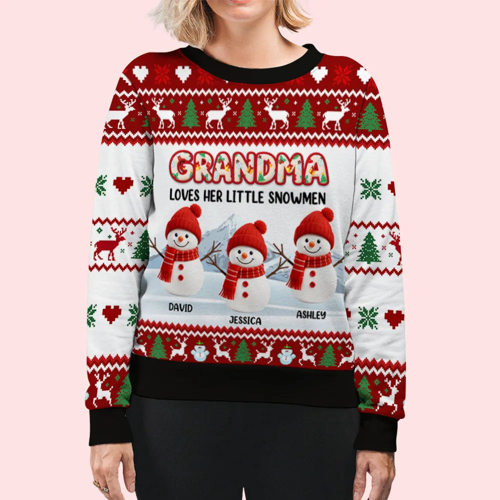 Grandma And Her Snowmen - Personalized Custom All-Over-Print Sweatshirt