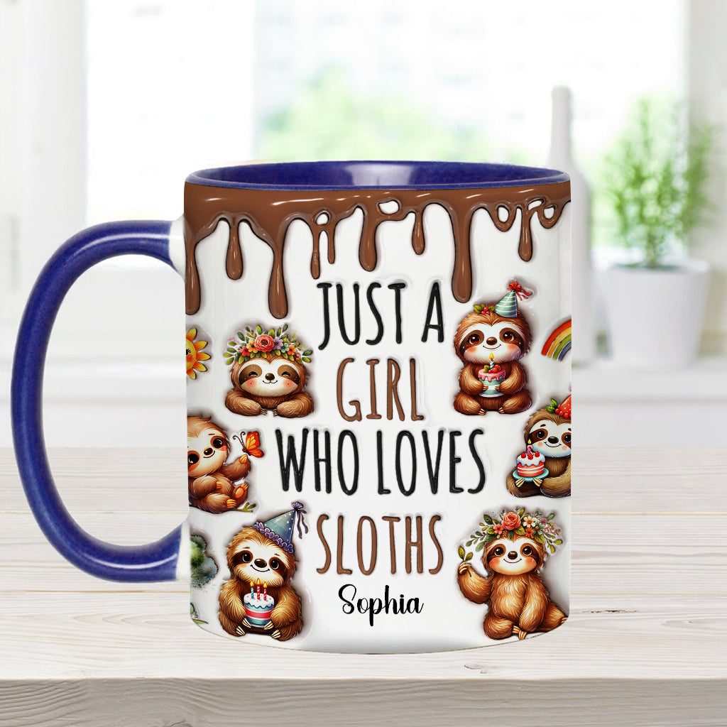 Just A Girl Who Loves Sloths - Personalized Sloth Accent Mug