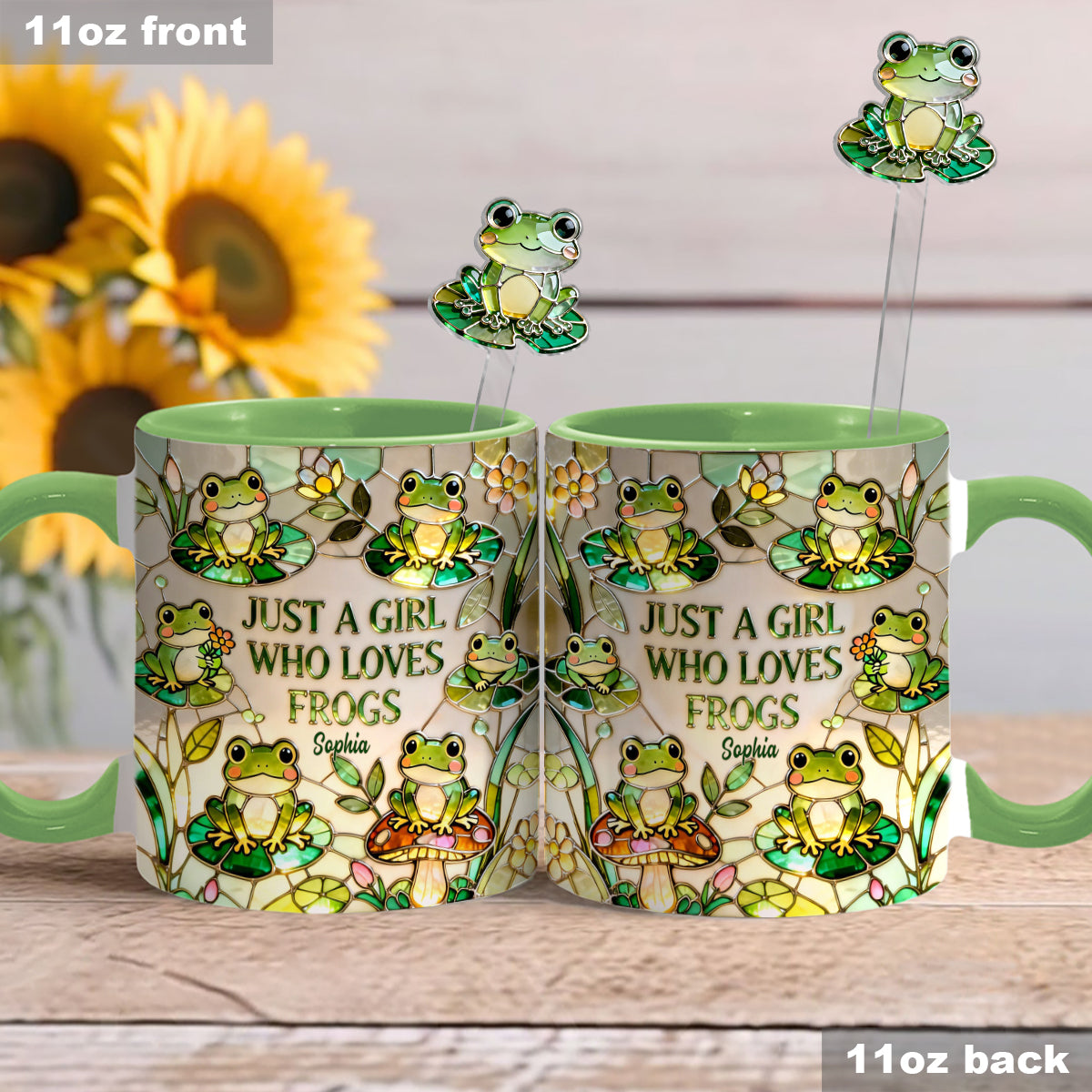 Just A Girl Who Loves Frogs - Personalized Frog Set Accent Mug with Acrylic Stirrers