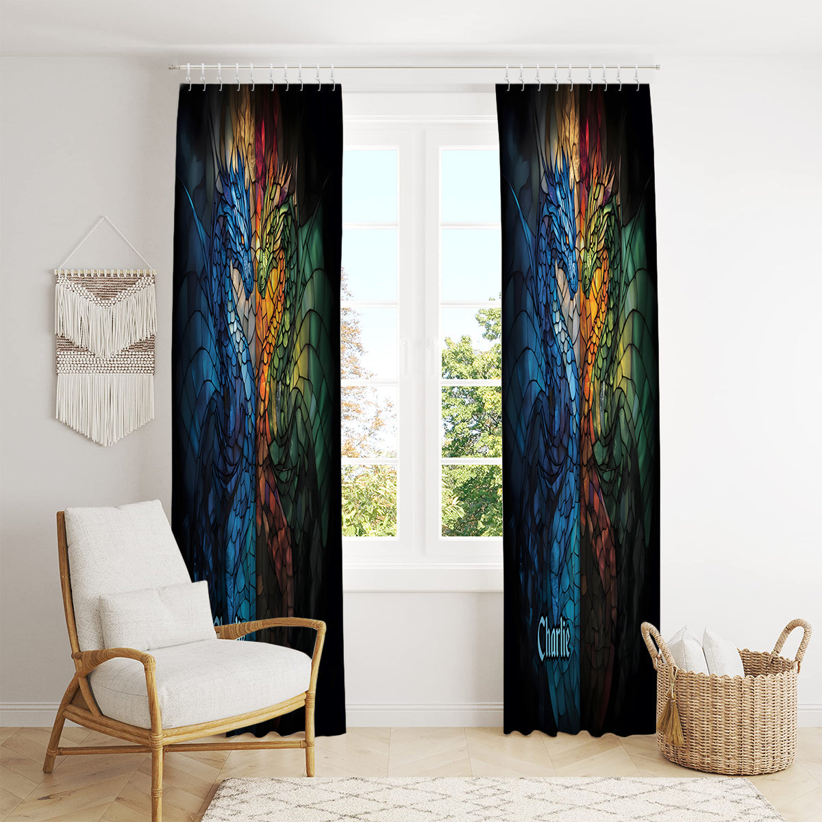 Dragons Fight - Personalized Dragon Blackout Window Curtain/ Drapes Set