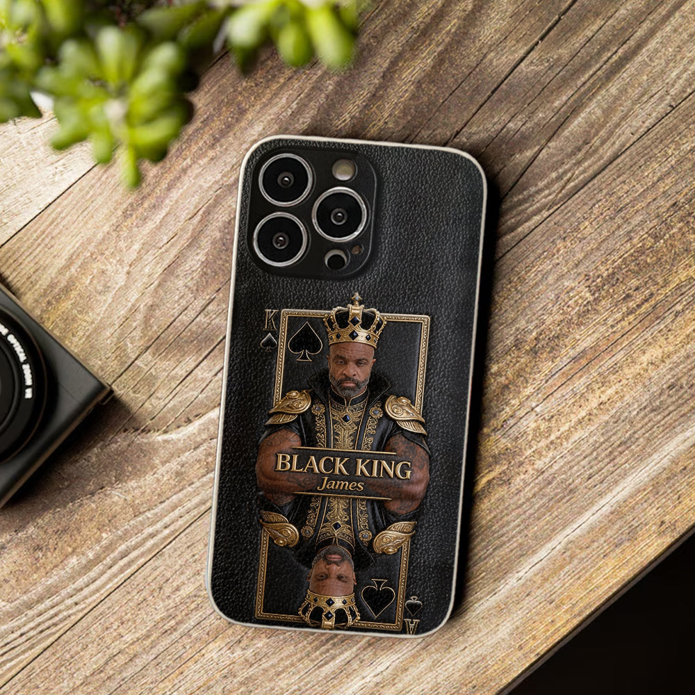 Black King - Personalized African American 3D Embossed Leather Phone Case