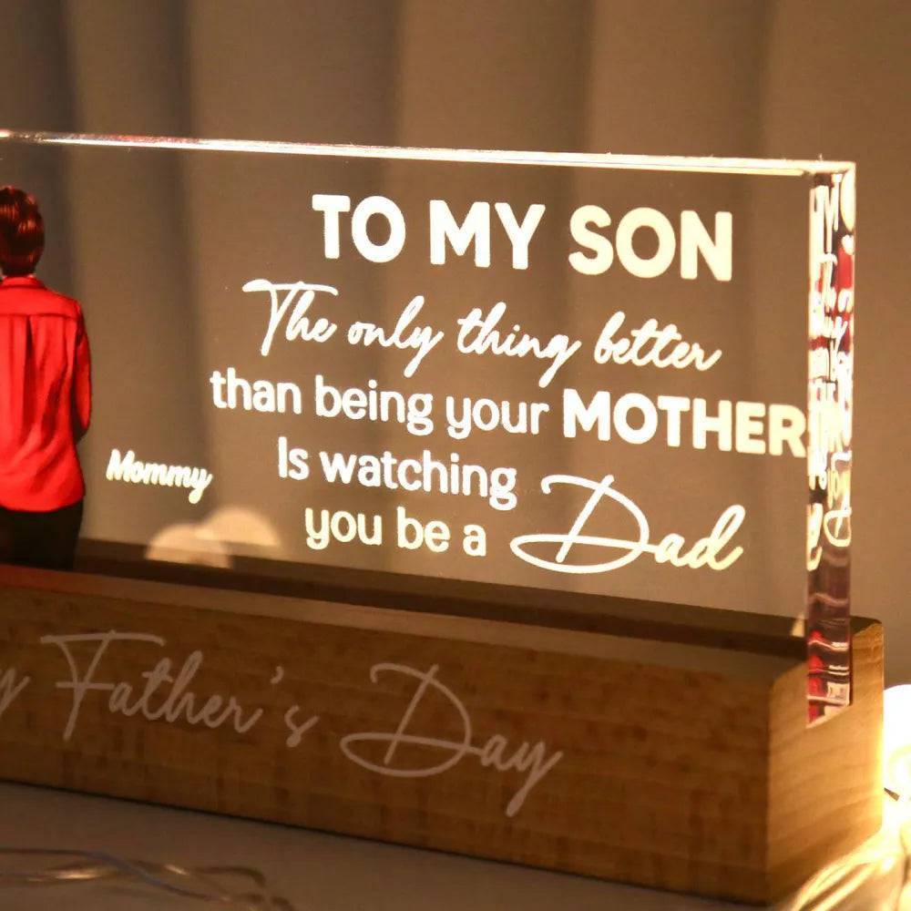 Heartfelt Mother's Day & Father's Day Gift - Celebrate Your Son's Journey of Fatherhood - Personalized LED Night Or Acrylic Or Wooden Plaque