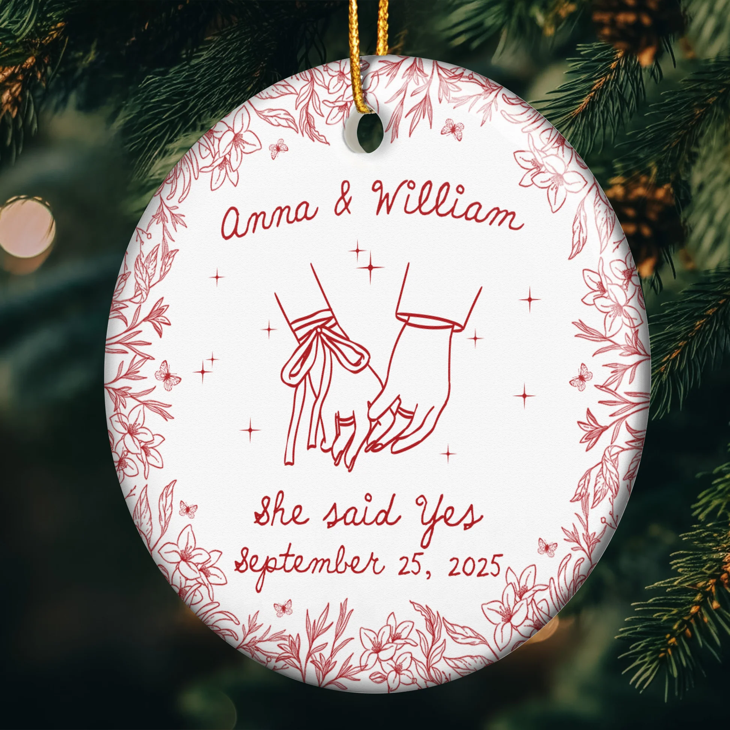 Personalized Ceramic Ornament for Couples First Christmas or Engagement – Custom Art Keepsake, Romantic Tree Decor & Unique Newlywed Gift