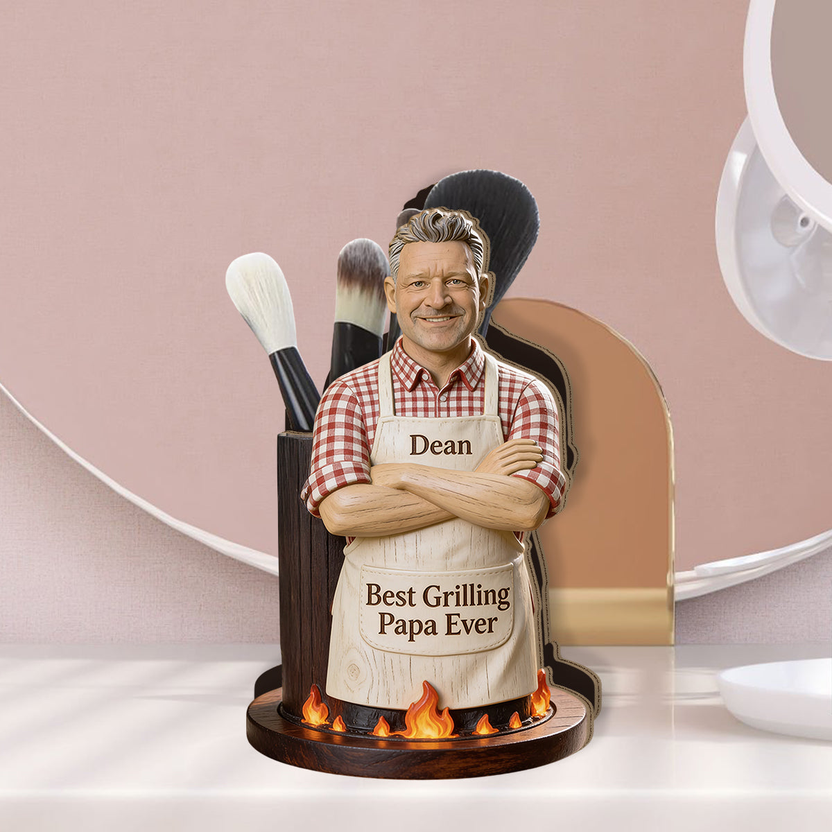 Best Dad Ever - Personalized Wooden Grilling Utensils Holder