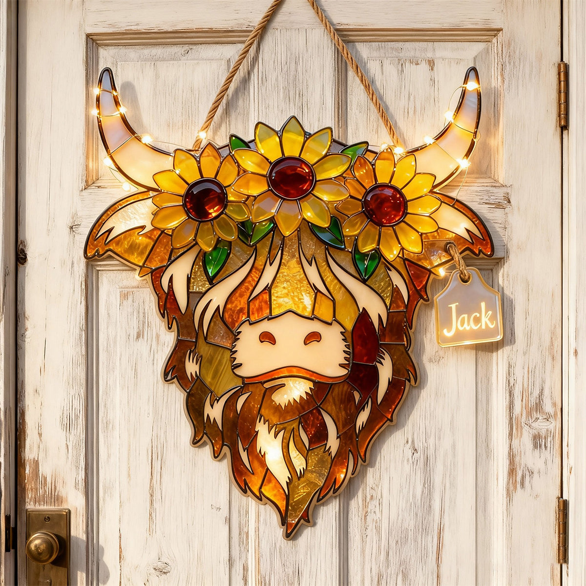 Highland Cow With Sunflowers - Personalized Highland Cow LED Light Acrylic Sign