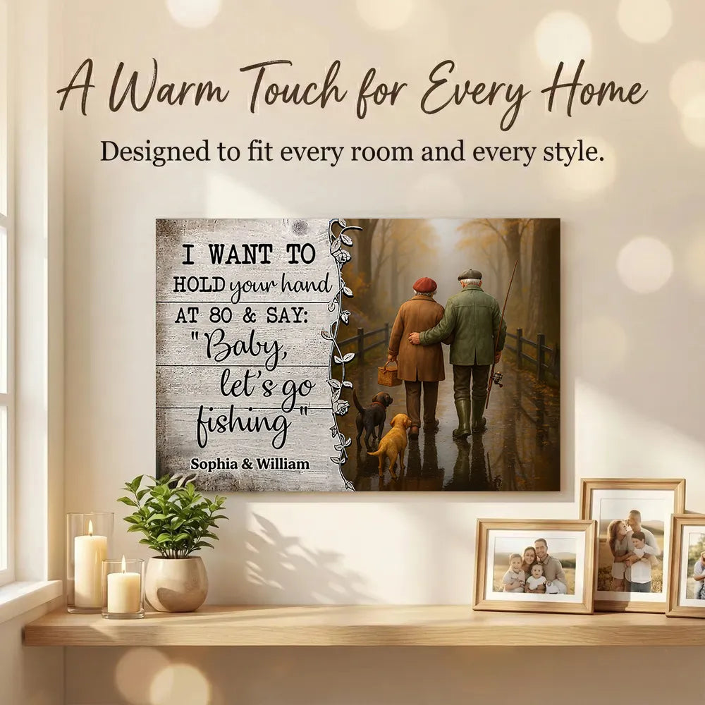 Personalized Couple Fishing Poster with Dogs – Romantic Wall Art for Living Room, Unique Gift for Him or Her
