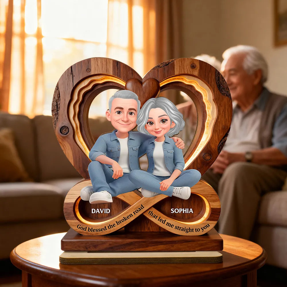 Personalized Couple Infinity Heart 2-Layer Wooden Plaque for Cozy Living Room Display, Unique Romantic Gift for Her or Him