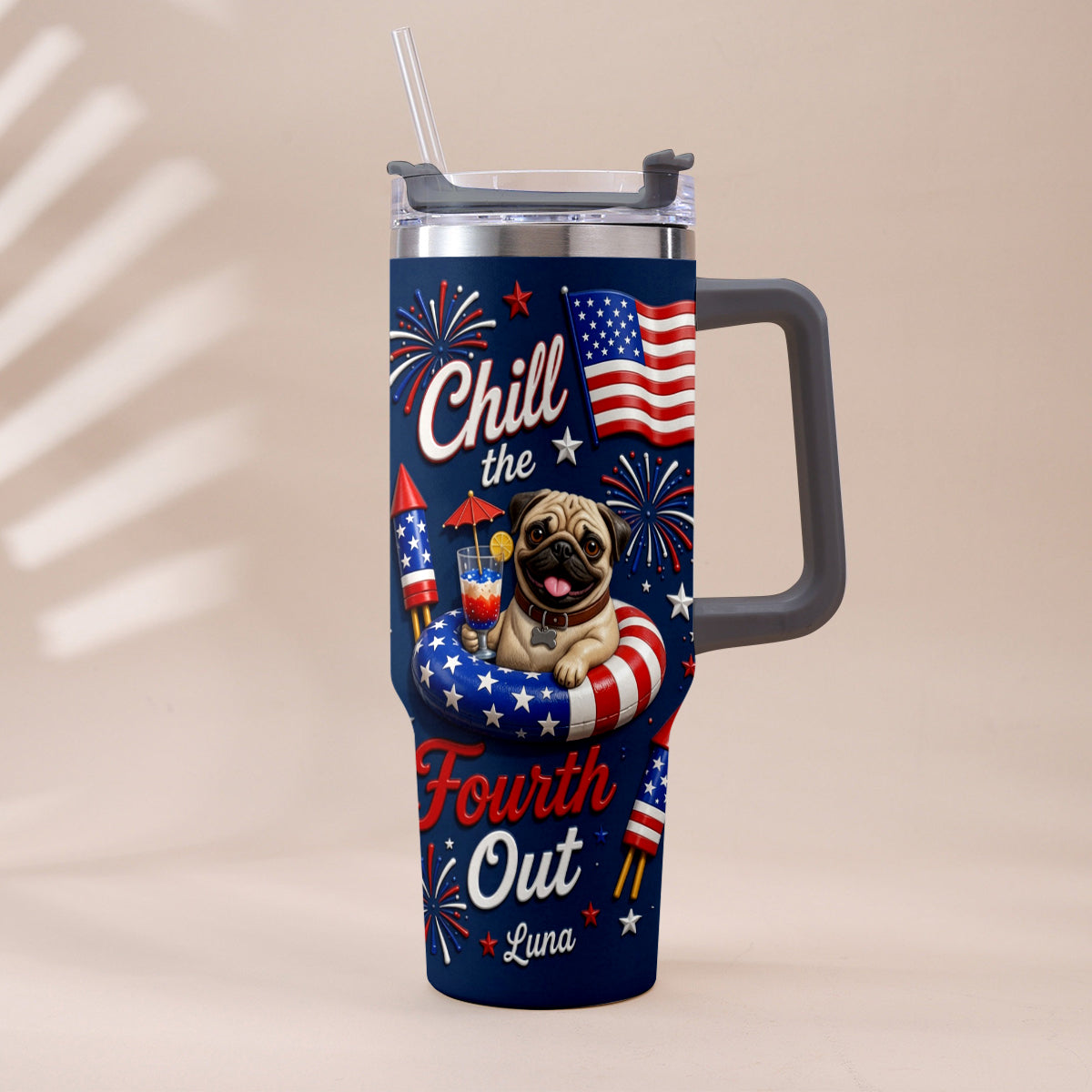 Funny Pet Chill The Fourth Out - Personalized Dog Tumbler With Plush Charm