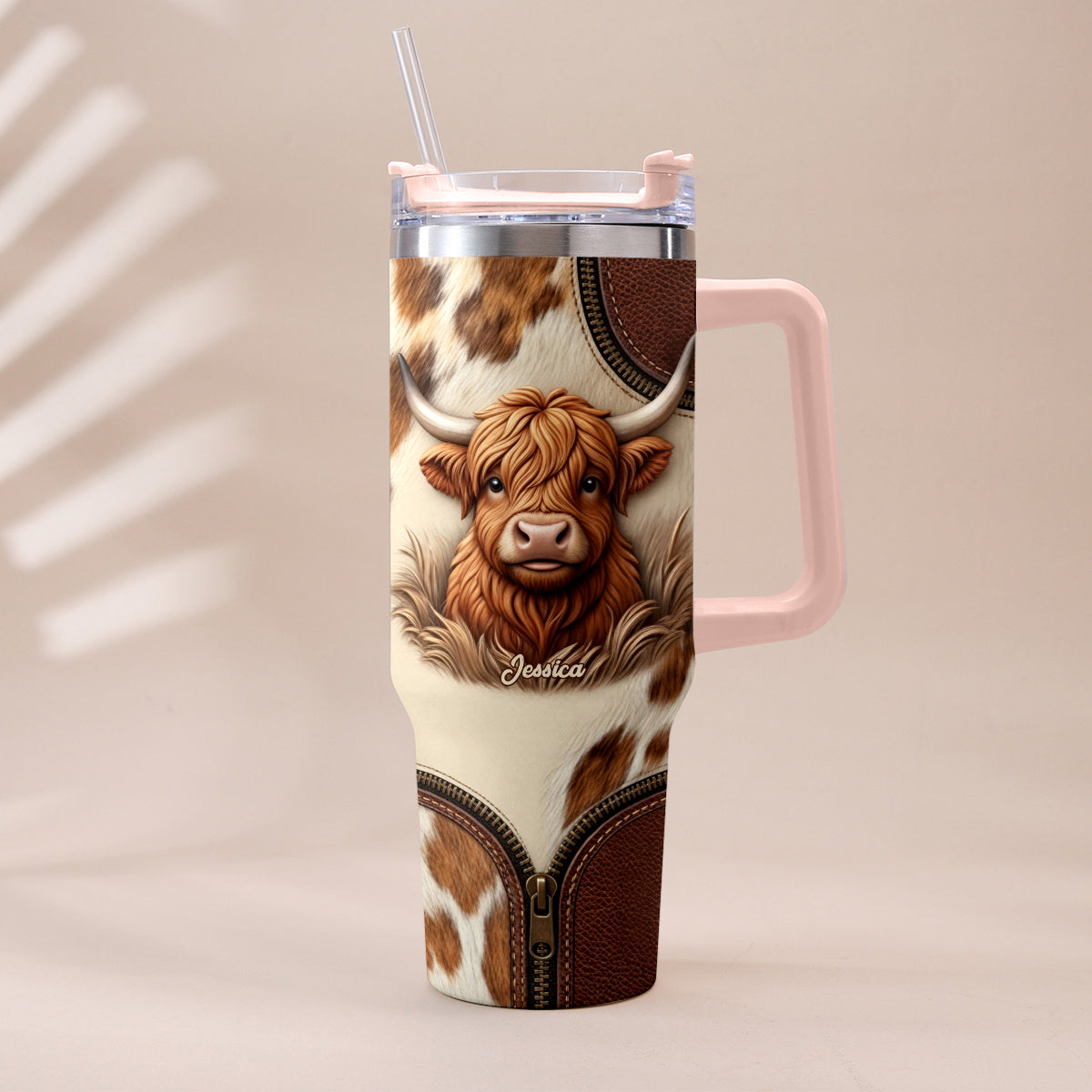 Cute Highland Cow - Personalized Highland Cow Tumbler With Plush Charm