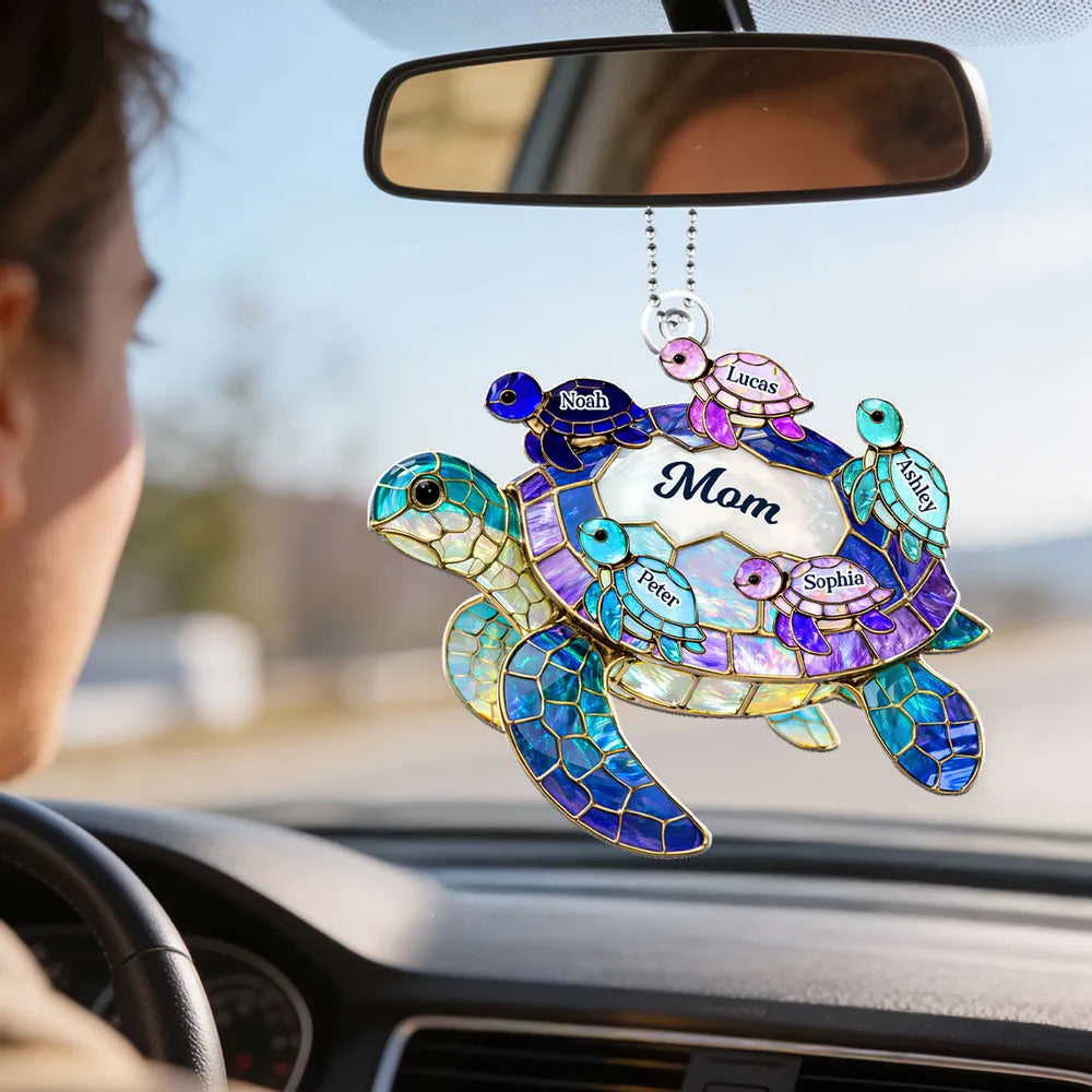 Personalized Sea Turtle Acrylic Car Hanger for Mom, Unique Rearview Mirror Gift with Gorgeous Ocean Colors
