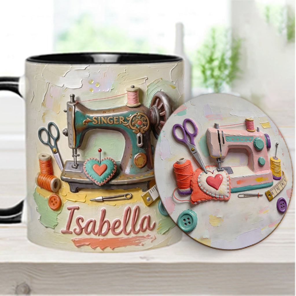 Just a Girl Who Loves Sewing - Personalized Sewing Accent Mug & Coaster
