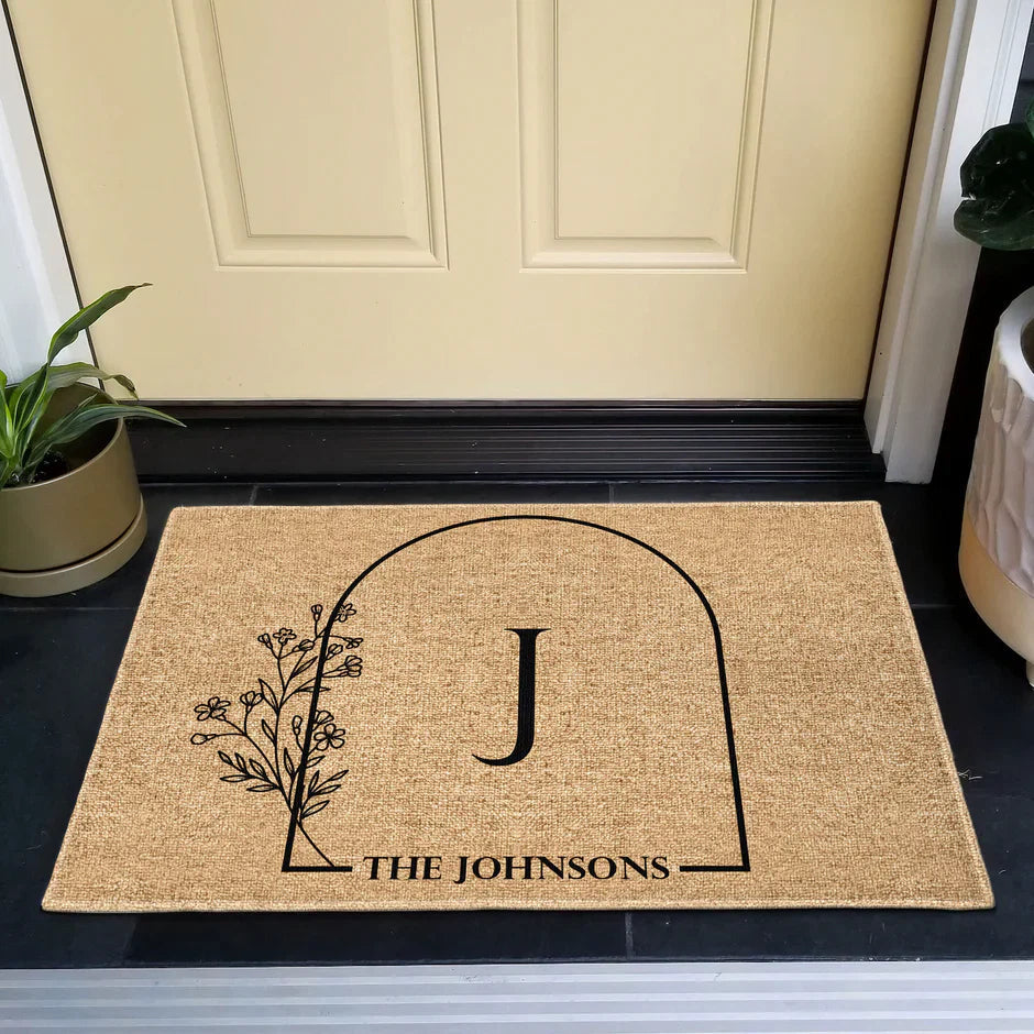 Personalized Floral Monogram Standard Doormat for Front Porch Entryway - Unique Housewarming Gift