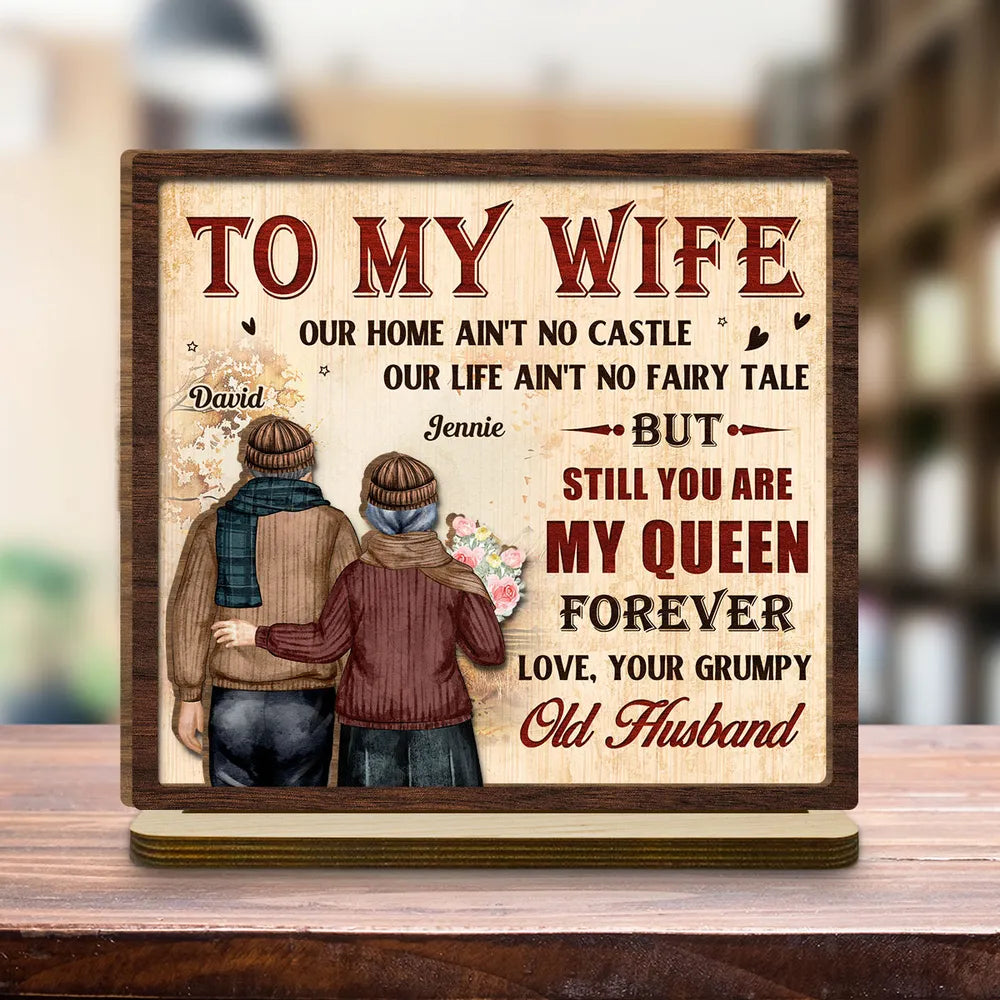 2-Layer Wooden Plaque Personalized To My Wife, Vintage Couple Walking Away Quote Plaque, Unique Romantic Gift