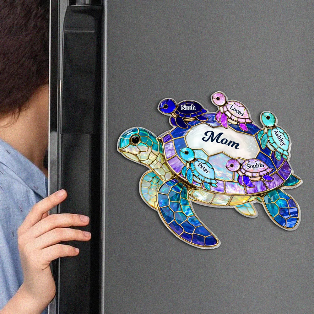 Mom Sea Turtle Acrylic Fridge Magnet, Personalized Family Keepsake, Bright Kitchen Decor, Thoughtful Gift for Her