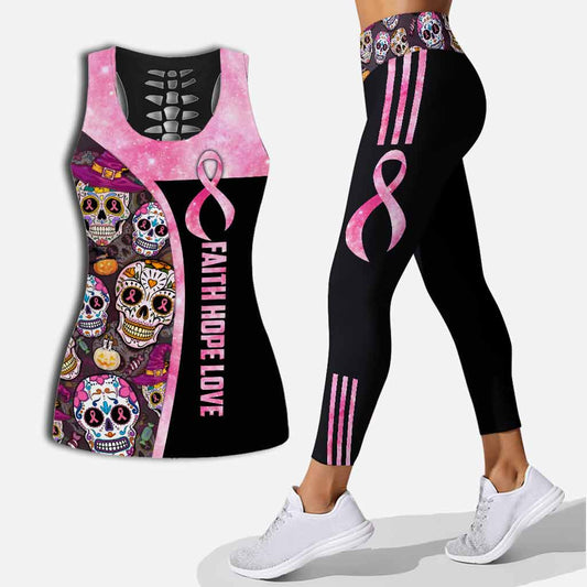 Faith Hope Love - Breast Cancer Awareness Leggings And Hollow Tank Top