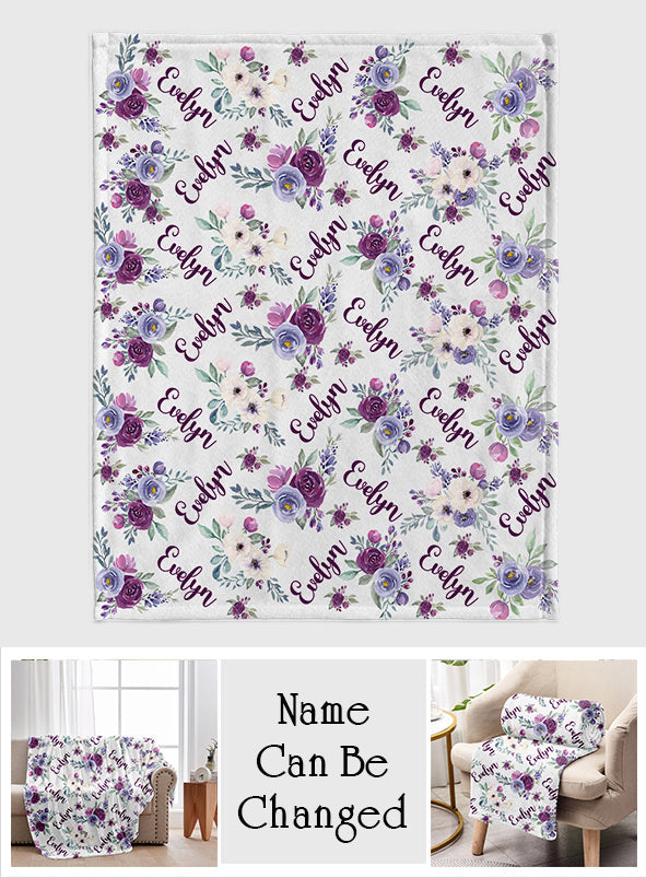 Custom Name Purple Flowers - Personalized Daughter Blanket