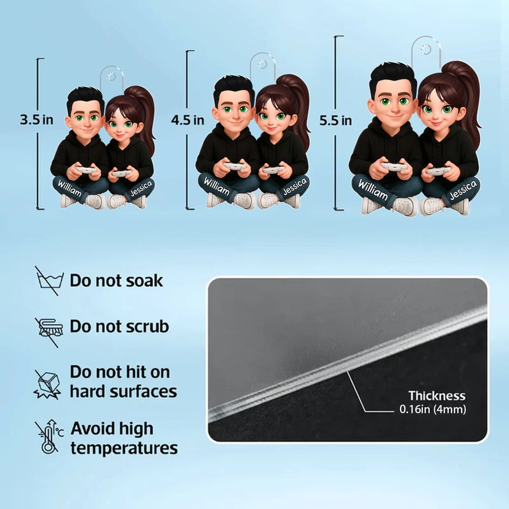 Personalized Acrylic Car Hanger Cute Gamer Couple Cartoon Car Mirror Decor Unique Gift for Couples, Sweet Daily Reminder