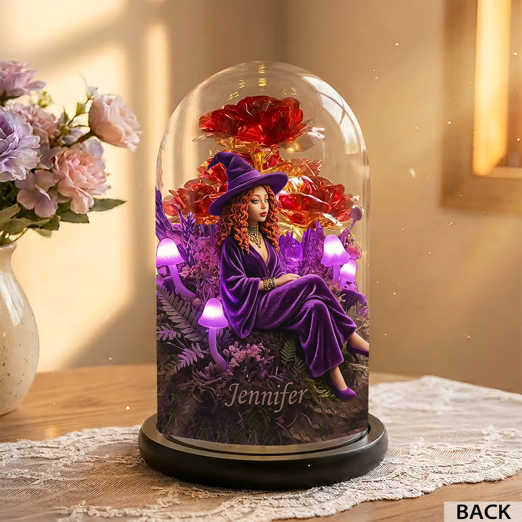 Enchanted Forest Mushroom - Personalized Witch Glowing Roses Glass Dome