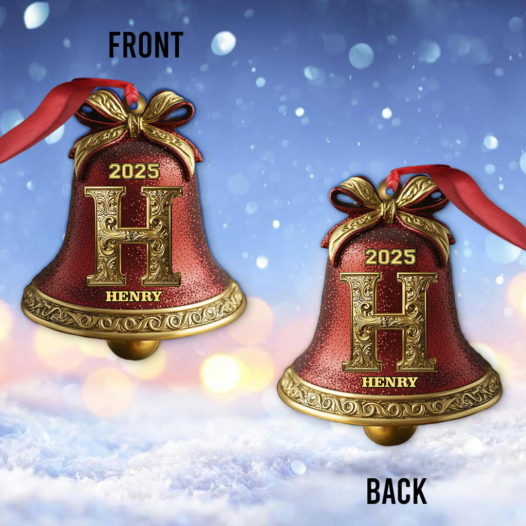 Custom Gold Bell Initial For Family, Merry Christmas 2025 - Personalized Family Ornament
