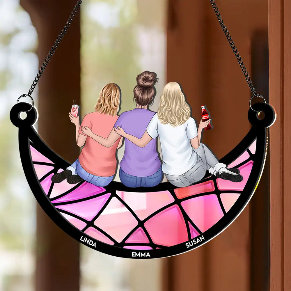 Back View Girls on Moon – Custom Friendship Ornament with Names and Outfits