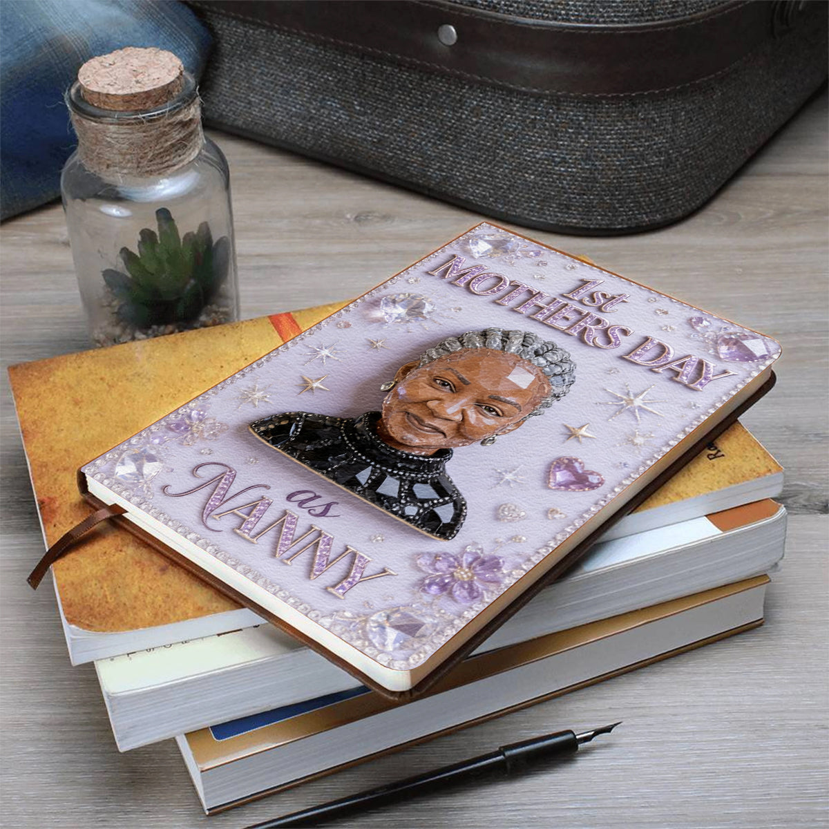 Custom Birthstone Woman Notebook - Personalized Mother Leather Journal