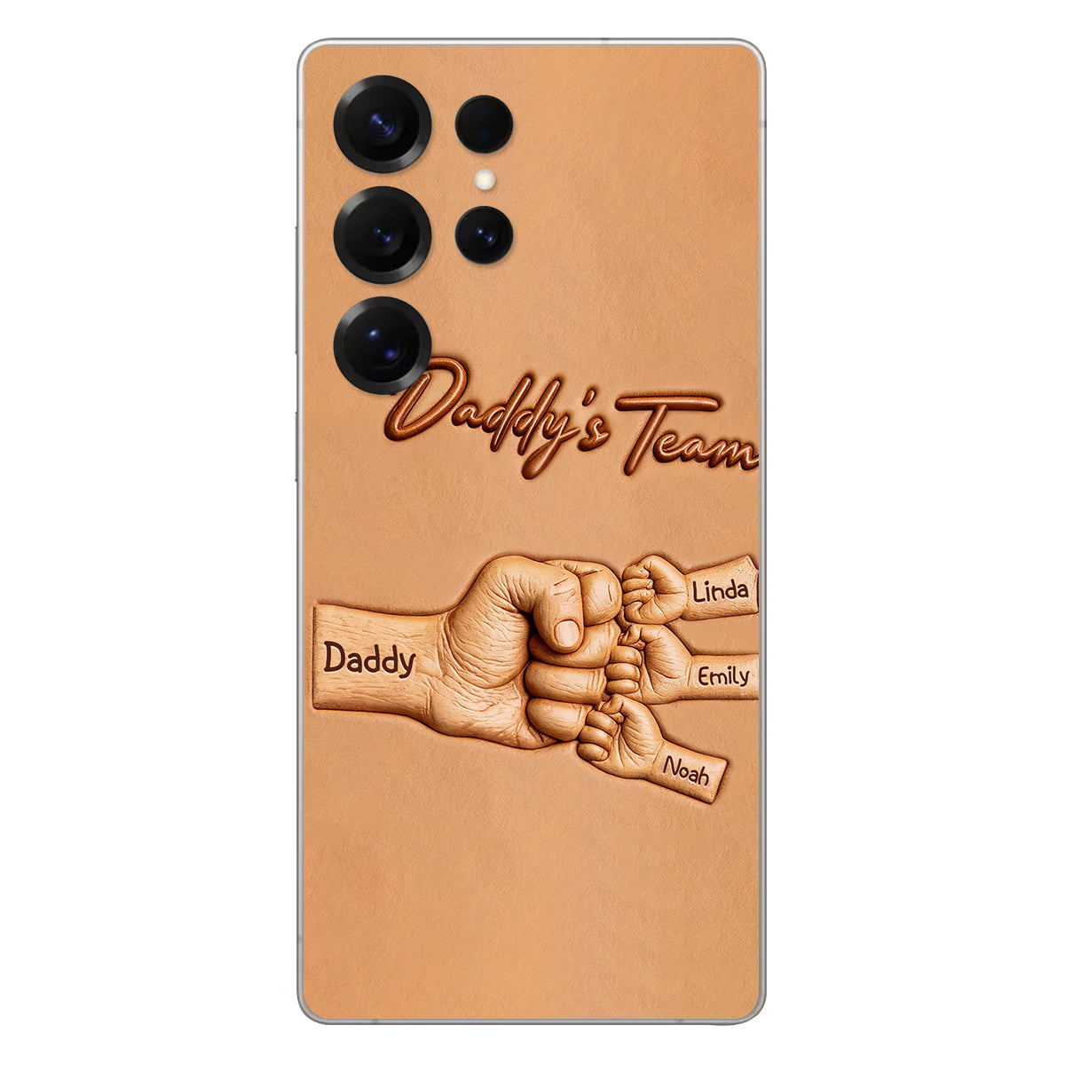 Daddy's Team - Personalized Father 3D Embossed Leather Phone Case