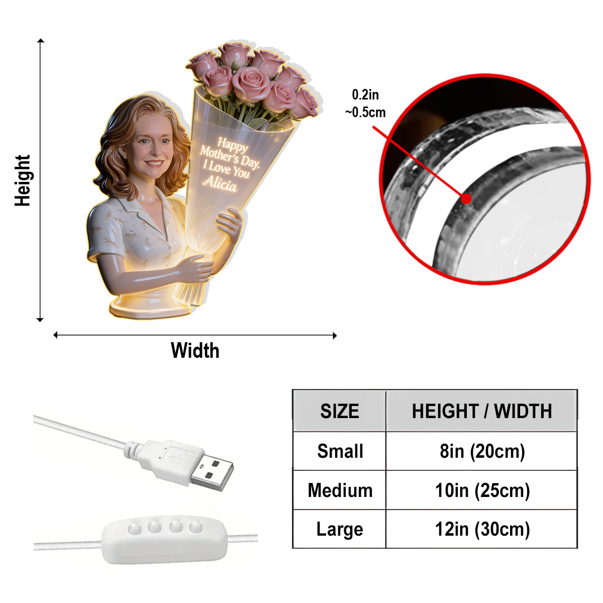 Happy Mother's Day - Personalized Mother Acrylic LED Night Light