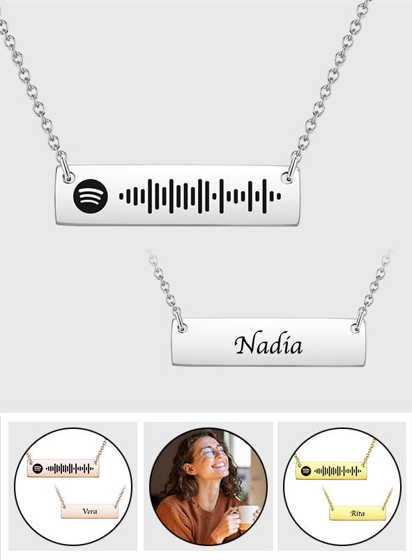 Personalized Bar Spotify Code Engraved Name Charm