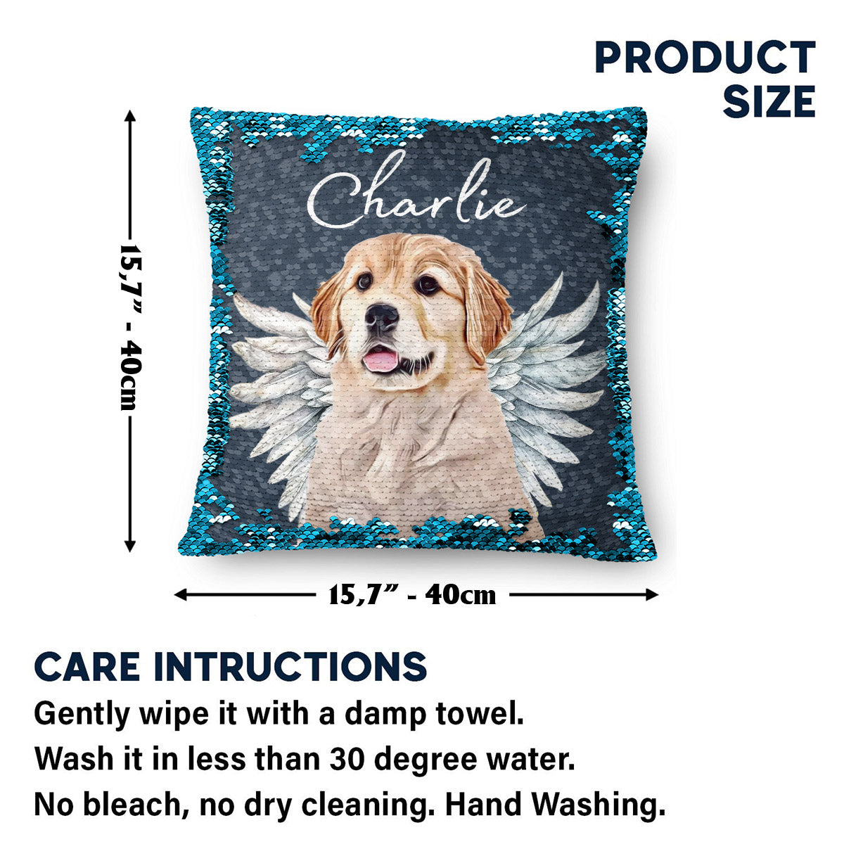 Dog Cat Angel Wings - Gift for dog lovers, cat lover, who lost dog, who lost cat - Personalized Sequin Pillow Cover