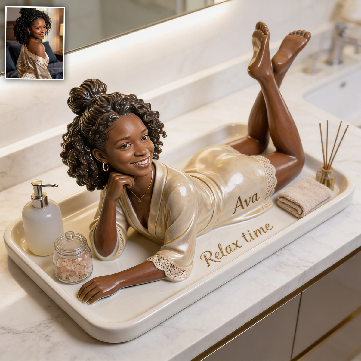 Hot Woman Bathroom Decor - Personalized Self Love Catch-All Tray