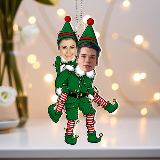 Unique Funny Couple Elf Hanging Decoration - Personalized Acrylic Ornament, Perfect for Holiday Gifting
